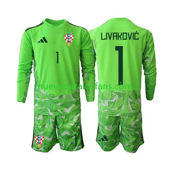 Camiseta de Fútbol Croacia Dominik Livakovic 25 Portero Niño Casa 2026-2027 Manga Larga