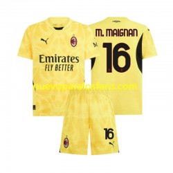 Camiseta de Fútbol AC Milan Mike Maignan 16 Portero Niño Exterior 2024-2025 Manga Corta