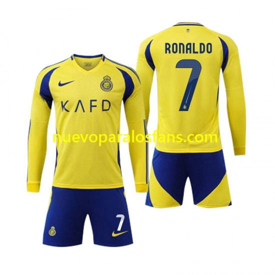 Camiseta de Fútbol Al Nassr Cristiano Ronaldo 7 Niño Casa 2024-2025 Manga Larga
