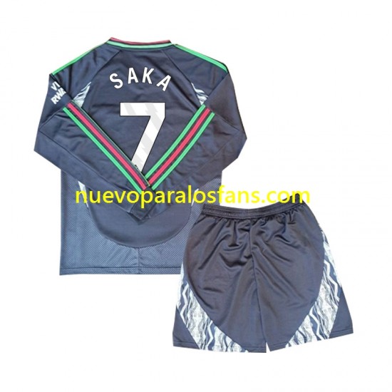 Camiseta de Fútbol Arsenal Saka 7 Niño Exterior 2024-2025 Manga Larga