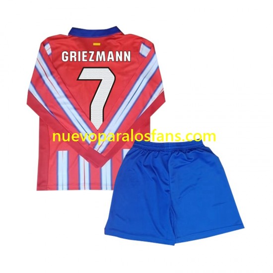 Camiseta de Fútbol Atlético Madrid Antoine Griezmann 7 Niño Casa 2024-2025 Manga Larga