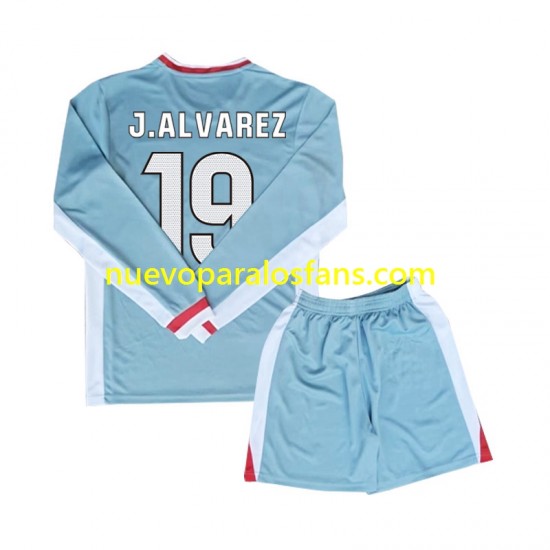 Camiseta de Fútbol Atlético Madrid Julian Alvarez 19 Niño Exterior 2024-2025 Manga Larga