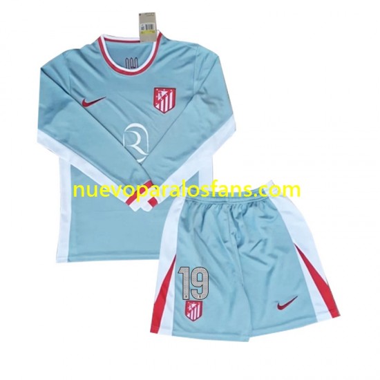 Camiseta de Fútbol Atlético Madrid Julian Alvarez 19 Niño Exterior 2024-2025 Manga Larga