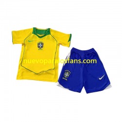 Camiseta de Fútbol Brasil Retro Niño Casa 2004 Manga Corta