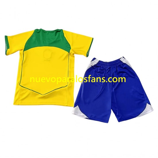 Camiseta de Fútbol Brasil Retro Niño Casa 2004 Manga Corta