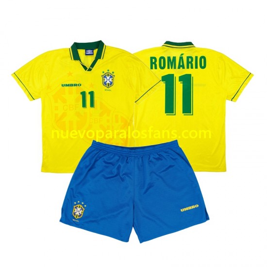 Camiseta de Fútbol Brasil Romario 11 Retro Niño Casa 1994 Manga Corta