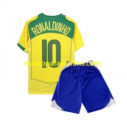 Camiseta de Fútbol Brasil Ronaldiho 10 Retro Niño Casa 2004 Manga Corta