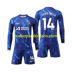 Camiseta de Fútbol Chelsea Joao Felix 14 Niño Casa 2024-2025 Manga Larga