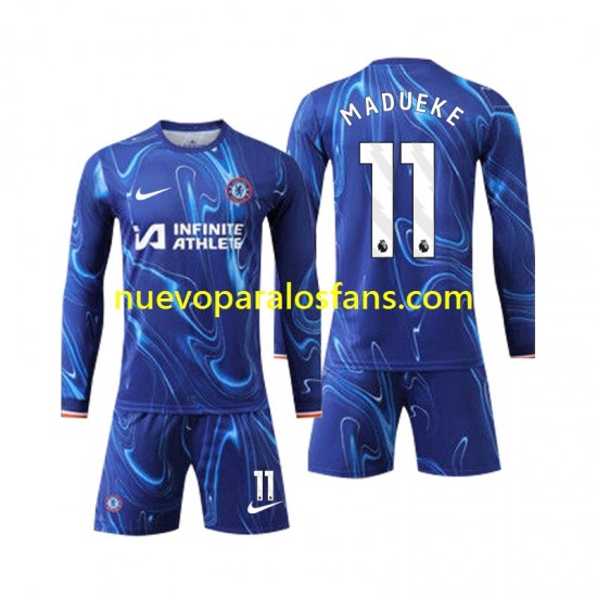 Camiseta de Fútbol Chelsea Madueke 11 Niño Casa 2024-2025 Manga Larga