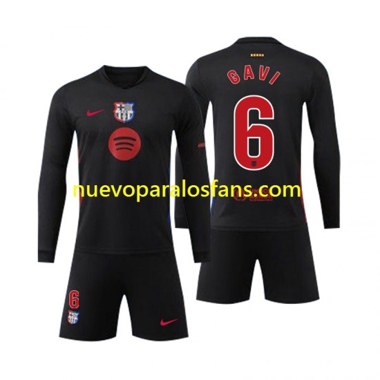 Camiseta de Fútbol FC Barcelona Gavi 6 Niño Exterior 2024-2025 Manga Larga