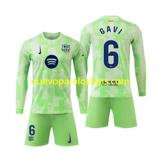 Camiseta de Fútbol FC Barcelona Gavi 6 Niño Tercera 2024-2025 Manga Larga