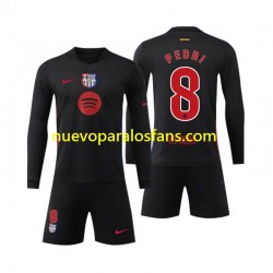 Camiseta de Fútbol FC Barcelona Pedri 8 Niño Exterior 2024-2025 Manga Larga