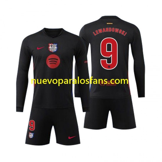 Camiseta de Fútbol FC Barcelona Robert Lewandowski 9 Niño Exterior 2024-2025 Manga Larga