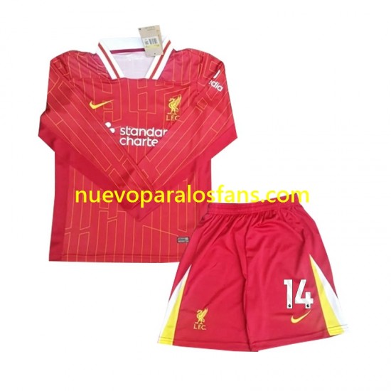 Camiseta de Fútbol Liverpool Chiesa 14 Niño Casa 2024-2025 Manga Larga