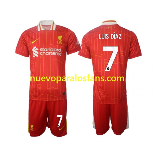 Camiseta de Fútbol Liverpool Luis Diaz 7 Niño Casa 2024-2025 Manga Corta
