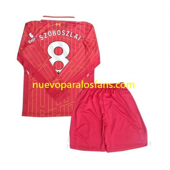 Camiseta de Fútbol Liverpool Szoboszlai 8 Niño Casa 2024-2025 Manga Larga