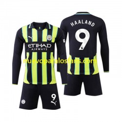 Camiseta de Fútbol Manchester City Erling Haaland 9 Niño Exterior 2024-2025 Manga Larga