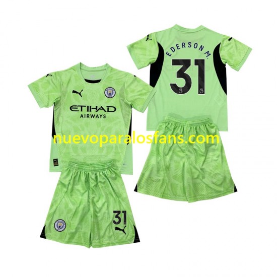 Camiseta de Fútbol Manchester City Ederson Moraes 31 2 Portero Niño Cuarto 2024-2025 Manga Corta