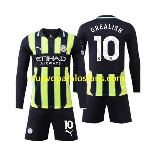 Camiseta de Fútbol Manchester City Jack Grealish 10 Niño Exterior 2024-2025 Manga Larga