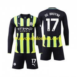 Camiseta de Fútbol Manchester City Kevin De Bruyne 17 Niño Exterior 2024-2025 Manga Larga