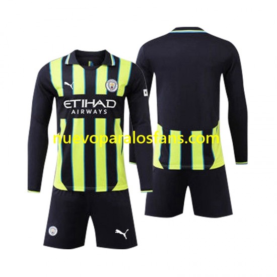 Camiseta de Fútbol Manchester City Niño Exterior 2024-2025 Manga Larga