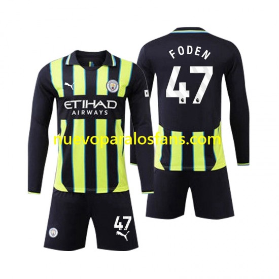 Camiseta de Fútbol Manchester City Phil Foden 47 Niño Exterior 2024-2025 Manga Larga
