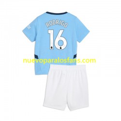 Camiseta de Fútbol Manchester City RODRIGO 16 Niño Casa 2024-2025 Manga Corta