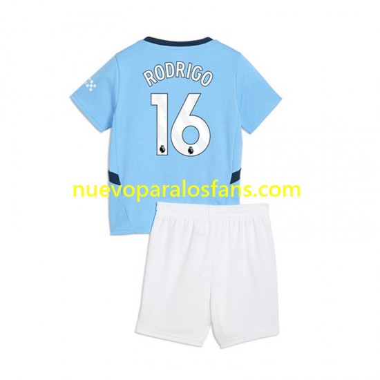 Camiseta de Fútbol Manchester City RODRIGO 16 Niño Casa 2024-2025 Manga Corta