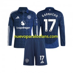 Camiseta de Fútbol Manchester United Alejandro Garnacho 17 Niño Exterior 2024-2025 Manga Larga