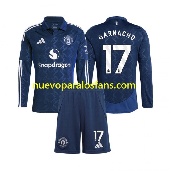 Camiseta de Fútbol Manchester United Alejandro Garnacho 17 Niño Exterior 2024-2025 Manga Larga