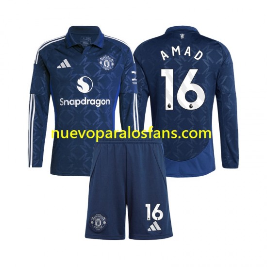 Camiseta de Fútbol Manchester United Amad 16 Niño Casa 2024-2025 Manga Larga
