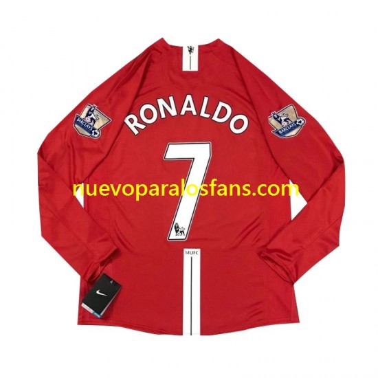 Camiseta de Fútbol Manchester United Cristiano Ronaldo 7 2007 Retro Hombre Casa Manga Larga