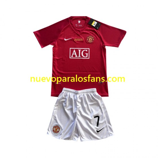 Camiseta de Fútbol Manchester United Cristiano Ronaldo 7 Champion League 2007 Retro Niño Casa Manga Corta