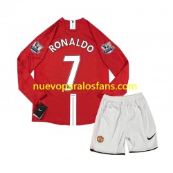 Camiseta de Fútbol Manchester United Cristiano Ronaldo 7 2007 Retro Niño Casa Manga Larga