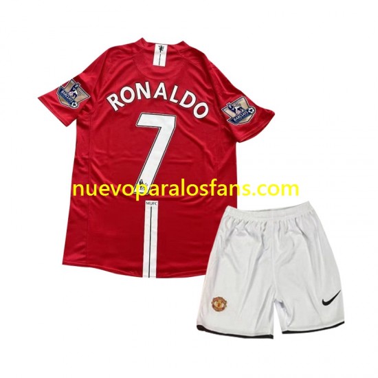 Camiseta de Fútbol Manchester United Cristiano Ronaldo 7 2007 Retro Niño Casa Manga Corta