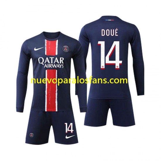 Camiseta de Fútbol Paris Saint-Germain D Doue 14 Niño Casa 2024-2025 Manga Larga