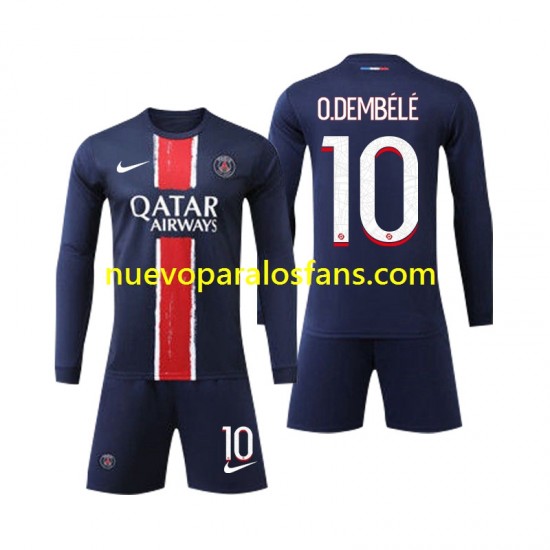 Camiseta de Fútbol Paris Saint-Germain O Dembele 10 Niño Casa 2024-2025 Manga Larga