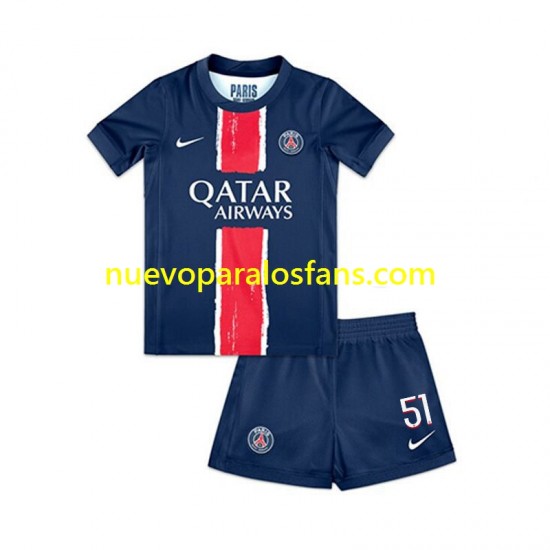 Camiseta de Fútbol Paris Saint-Germain Willian Pacho 51 Niño Casa 2024-2025 Manga Corta