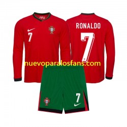 Camiseta de Fútbol Portugal Ronaldo 7 Niño Casa Euro 2024 Manga Larga