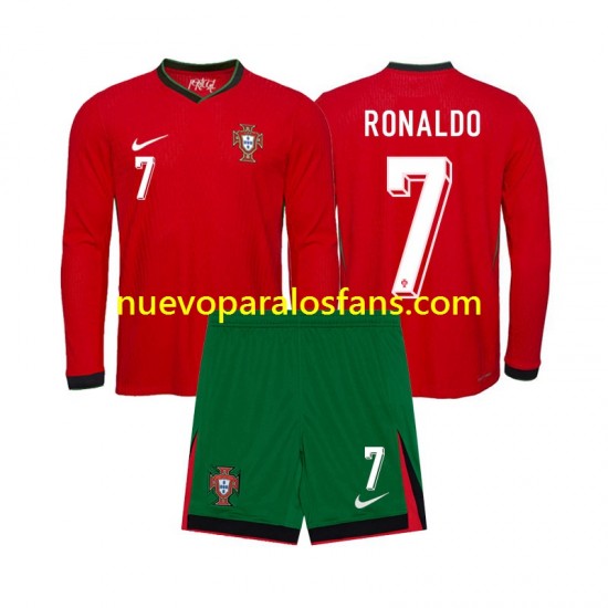Camiseta de Fútbol Portugal Ronaldo 7 Niño Casa Euro 2024 Manga Larga