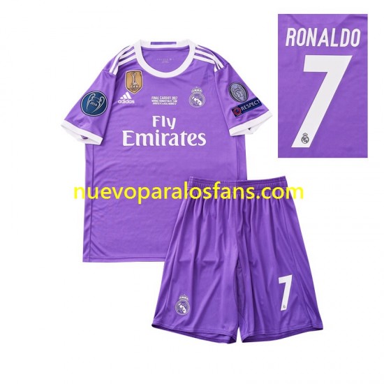 Camiseta de Fútbol Real Madrid Cristiano Ronaldo 7 2016 Retro Niño Exterior Manga Corta