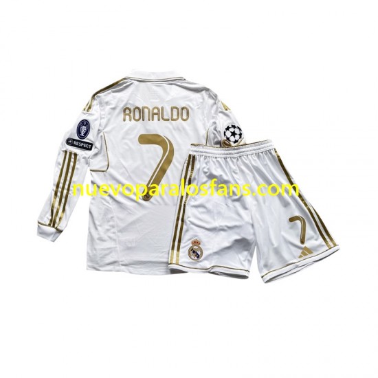 Camiseta de Fútbol Real Madrid Cristiano Ronaldo 7 Niño Casa 2011 Manga Larga
