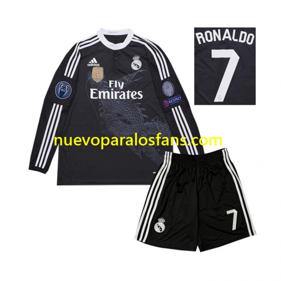 Camiseta de Fútbol Real Madrid Cristiano Ronaldo 7 2014 Retro Niño Tercera Manga Larga