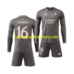 Camiseta de Fútbol Real Madrid ENDRICK 16 Niño Exterior 2024-2025 Manga Larga