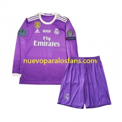 Camiseta de Fútbol Real Madrid 2016 Retro Niño Exterior Manga Larga