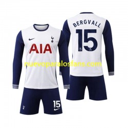 Camiseta de Fútbol Tottenham Spurs Bergvall 15 Niño Casa 2024-2025 Manga Larga