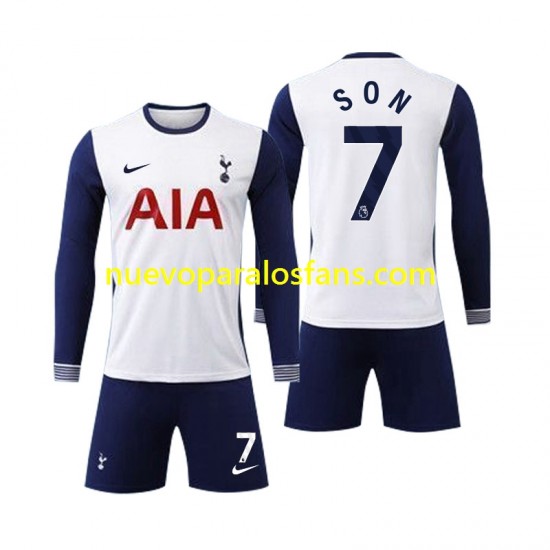 Camiseta de Fútbol Tottenham Spurs Son 7 Niño Casa 2024-2025 Manga Larga