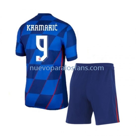Camiseta de Fútbol Croacia Andrej Kramaric 9 Niño Exterior Euro 2024 Manga Corta