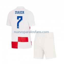 Camiseta de Fútbol Croacia Lovro Majer 7 Niño Casa Euro 2024 Manga Corta
