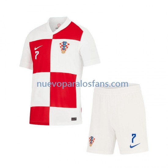 Camiseta de Fútbol Croacia Lovro Majer 7 Niño Casa Euro 2024 Manga Corta